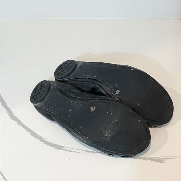 Tory Burch Black Leather Crystal Embellished Bow Eddie Ballet Flat - Picture 6 of 7